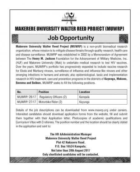 Makerere University walter reed project reg officer-bike rider