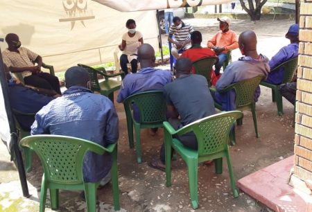 Briefing session of potential participants at Kasenyi Land site-satellite clinic